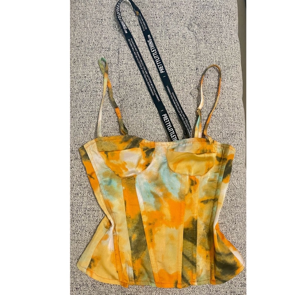Pretty Little Things Orange Tie Dye Print Structured Corset Top